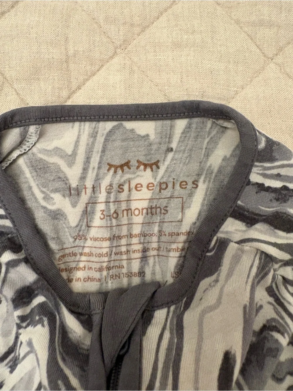 Little Sleepies Gray Marble-Print Footed One-Piece